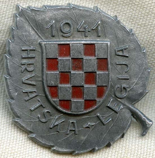 Excellent Example of a WWII Croatian Legion Badge, Croat Made