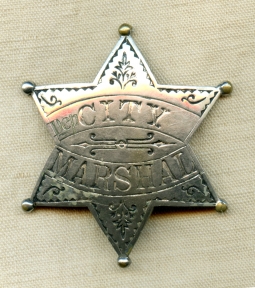 Fabulous 1880's "Dep" Deputy City Marshal Ball Tip 6 Point Star Badge