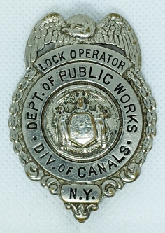 Rare Late 1920's New York State Dept of Public Works Division of Canals Lock Operator Badge