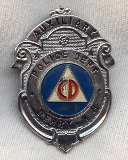 WWII-1940s Civil Defense Police Auxiliary Hat Badge from Derry, NH