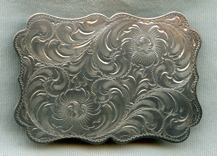 1960s 70s Sterling Silver Western Hand Engraved Belt Buckle by Diablo Flying Tiger Antiques Online Store