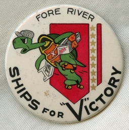 Huge, Wonderful WWII War Worker "Ships for Victory" Celluloid Disney Design from Fore River Shipyard