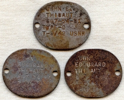 3 Early WWII USN Dog Tags - 1 with Actual Etched Thumbprint for John E. Thibaut