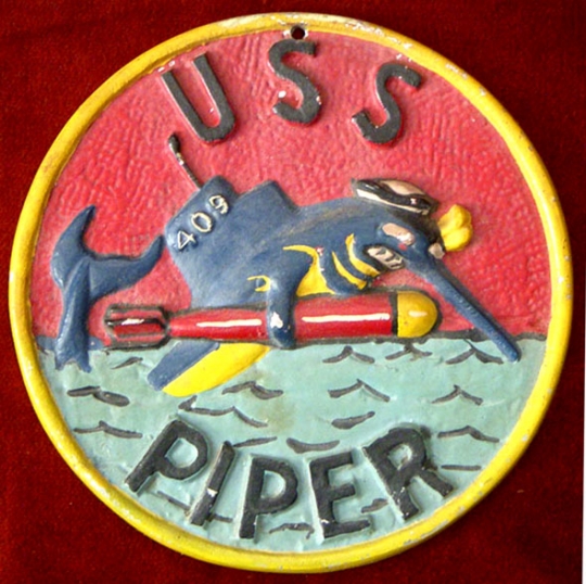 Early 1950s USS Piper (SS-409) Hand-Painted Aluminum Plaque NO LONGER AVAILABLE