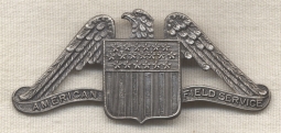 Early WWII Sterling Silver American Field Service Cap Badge Made in US
