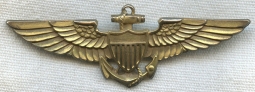 Early WWII USN Unmarked Pilot Wing by Blackinton in AMCRAFT Pattern