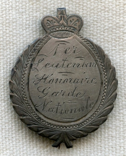 BEING RESEARCHED Silver "Garde Nationale" Badge Named to E. Fisette NOT FOR SALE UNTIL IDENTIFIED
