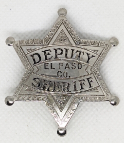 Great 1920's El Paso Co, Colorado Dep. Sheriff 6 pt Star by Sachs-Lawlor, Denver