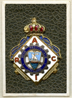 Rare, Mid-Late 1930's Fascist Italy Royal Auto Club Enameled Car Badge on Original Sale Card