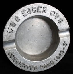 Cool Korean War Era USS Essex CV-9 Aluminum Ashtray made at Puget Sound Naval Shipyard