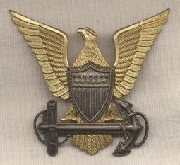 Extremely Rare WWI US Coast Guard Officer Hat Badge in Gilt Sterling by Robbins