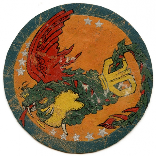 Ext. Rare Chinese-Made Leather Patch 425th Bomb Sq., 308th Bomb Grp., 14th AF w/Stamp