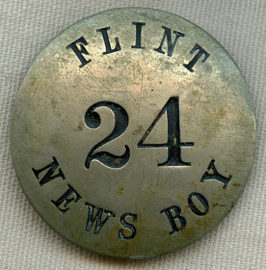 Wonderful Ca. 1889 News Boy (Newsboy) Badge from Flint, Michigan Dated 1889 & Named to: "H. HAYN"