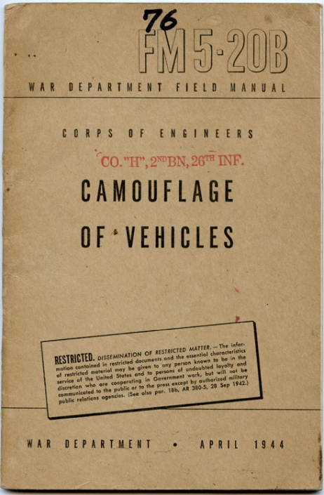 1944 US Army Field Manual FM5-20B "Camouflage of Vehicles" with Color Photos & lllustrations