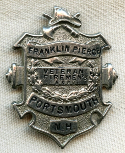 1900s-10s Portsmouth, NH Franklin Pierce Veteran Fireman's Assoc Badge