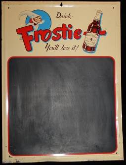 Great Vintage Ca. 1950 Frostie Root Beer Advertising Tin Lithograph Chalkboard Sign