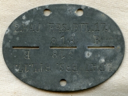 Late WWI Imperial German ID Disc 2nd Bavern Ersatz Battalion #17 NO LONGER AVAILABLE