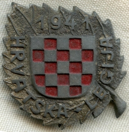 Rare WWII German-Made Croatian Legion Badge in Silvered & Painted Zinc