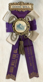 Ornate 1906 Good Will Fire Co Belvidere, New Jersey Vet. Vol. Firemen's Assoc. Convention Ribbon