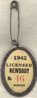 Great Old WW II-Era Boston MA Newsboy Badge