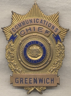 Ca. 1920s Greenwich, Connecticut Communications Chief Badge