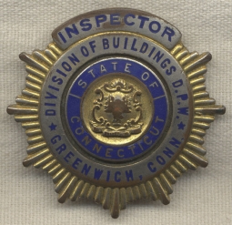 Stunning 1930 Greenwich, Connecticut Inspector of Buildings Badge