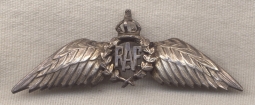 Great Hand-Engraved WWII Royal Air Force (RAF) Mess Dress Pilot Wing in Sterling Silver