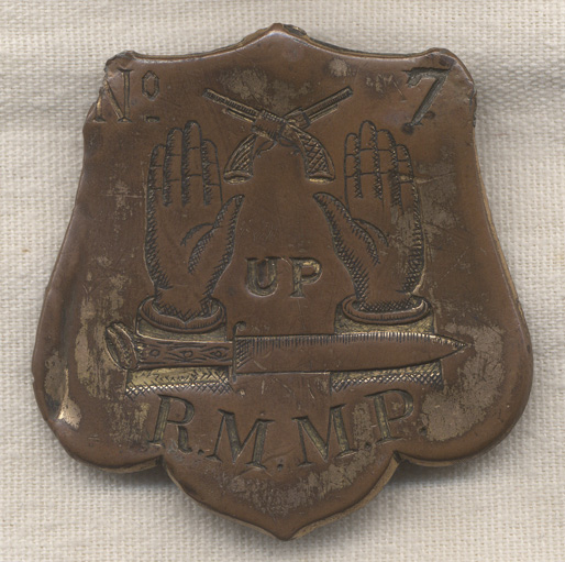 Unique Circa 1870 "Hands Up" Rocky Mountain Mounted Patrol/Posse (RMMP) Badge