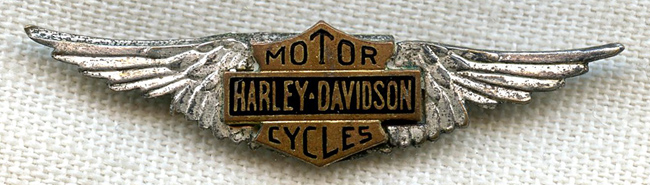 Scarce 1920s Harley-Davidson Motorcycles Lapel Wing in Enameled ...