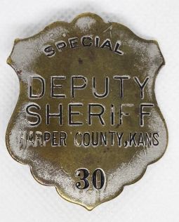 Ca Late 1910's Harper County Kansas Special Deputy Sheriff Badge # 30