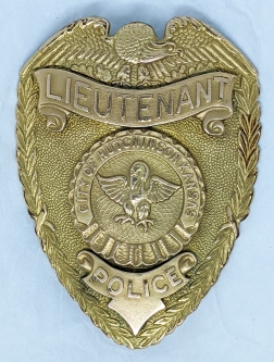 Gorgeous 1940's - 1950's Hutchinson KS Custom Die Police Lieutenant badge in Gold Fill