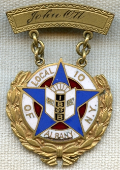 RARE Named WWI Service Medal of Member of the Int. Brotherhood of Bookbinders Local Albany NY