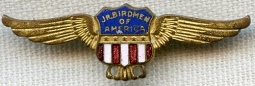 1930's Jr. Birdmen of America Member Lapel Wing in Gilt & Enameled Brass.