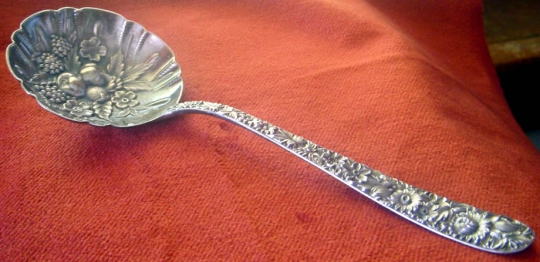 Tulip Shape S Kirk & Son Repousse Sterling Silver Small Serving Spoon 8 1/2" 