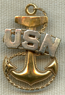 Minty Korean War Era USN CPO Overseas Cap Badge in Sterling by Vanguard