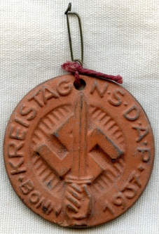 Scarce 1937 Nazi Party Kreistag Bonn Tinny in Ceramic w/ Original Pin