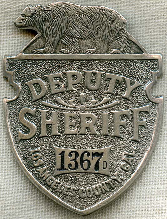 Beautiful 1910s - 20s Los Angeles County Special Deputy Sheriff Badge #1367 by Chipron Stamp Co.