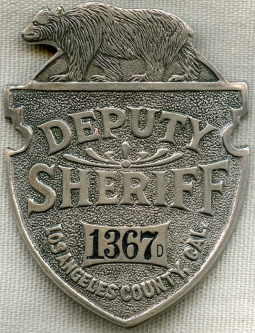 Beautiful 1910s - 20s Los Angeles County Special Deputy Sheriff Badge #1367 by Chipron Stamp Co.