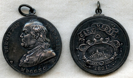 1859 & 1860 PAIR of Boston Public Schools City Medal - Boys & Girls Type Awarded to Siblings
