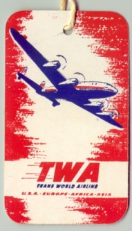 1940s TWA Trans World Airline Baggage Label