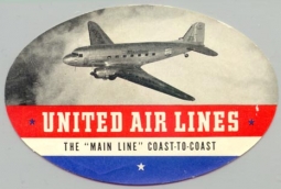 1930s United Air Lines Baggage Label