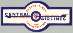 1930s Central Airlines Baggage Label