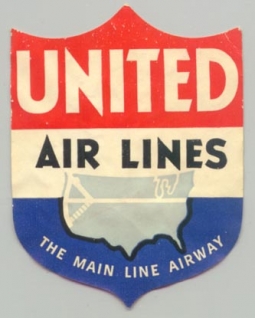 1930s United Air Lines "The Main Line Airway" Baggage Label