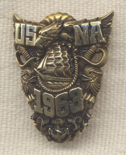 Large, Initialed 1963 US Naval Academy Class Pin in 14K Gold by Dieges & Clust