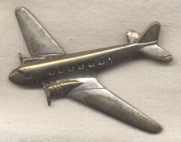 Large Silver-Plated DC-3 Pin from 1930s-WWII Era!