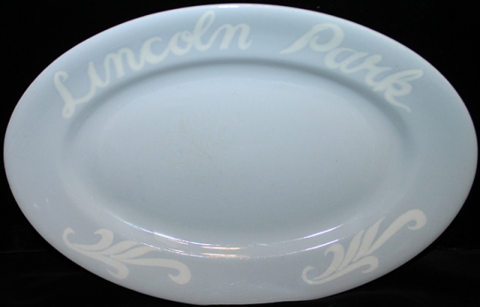 Ca 1940s-50s Lincoln Park Platter (Amusement Park-Dartmouth, MA) Hand-Painted in Art Lemelle Pattern