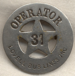 1920s Lovell Bus Lines Operator Driver's Badge Maynard, MA