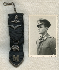 Cool WWII Luftwaffe Long Range Nightfighter Radioman Vet '50s Watch Fob & Photo