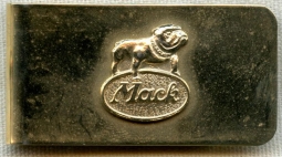 Wonderful 1960s Mack Truck Advertising Promotional Money Clip in Gold Plate & Gilt Brass