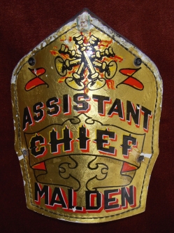 Nice Old 1950s Malden, Massachusetts Fire Dept. Asst. Fire Chief Helmet Plate NOT AVAILABLE